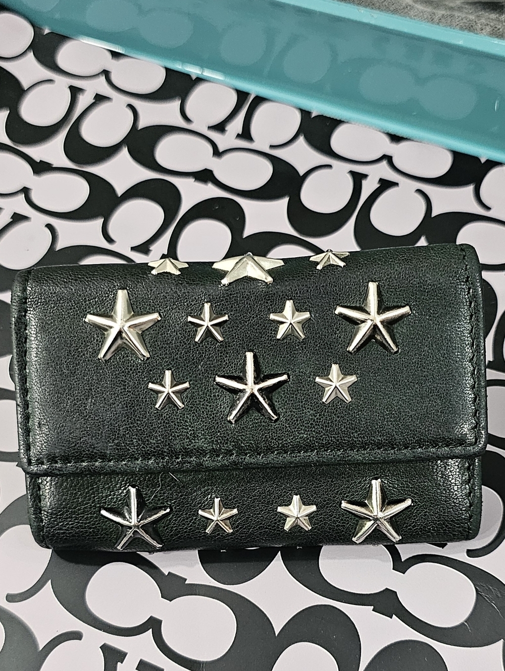 Jimmy Choo- RARE Green Leather Star Key & Card Holder with Silver Hardware